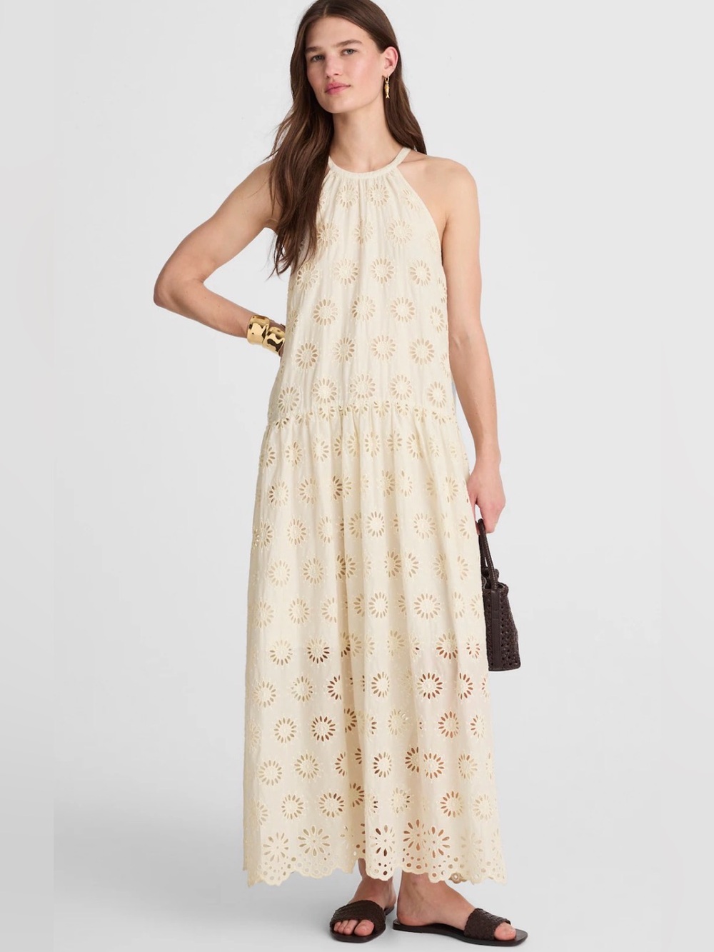 Madewell Embroidered Drop-Waist Maxi Dress Floral Eyelet Cream Size S NWT